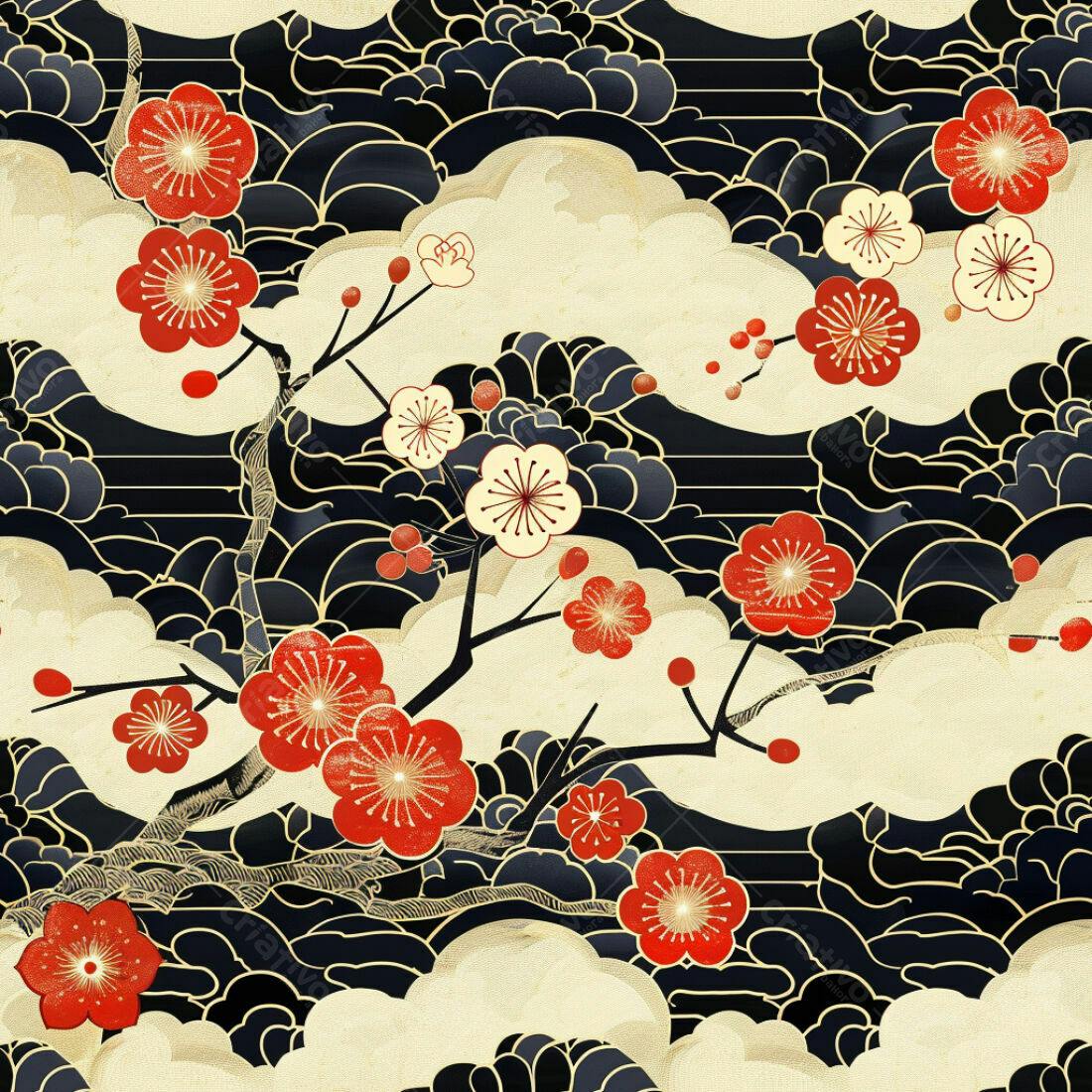 Textura floral japonesa para papel de parede
