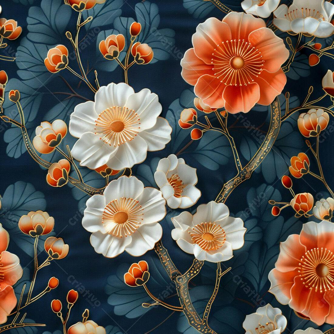 Textura Floral Bordada para Papel de Parede