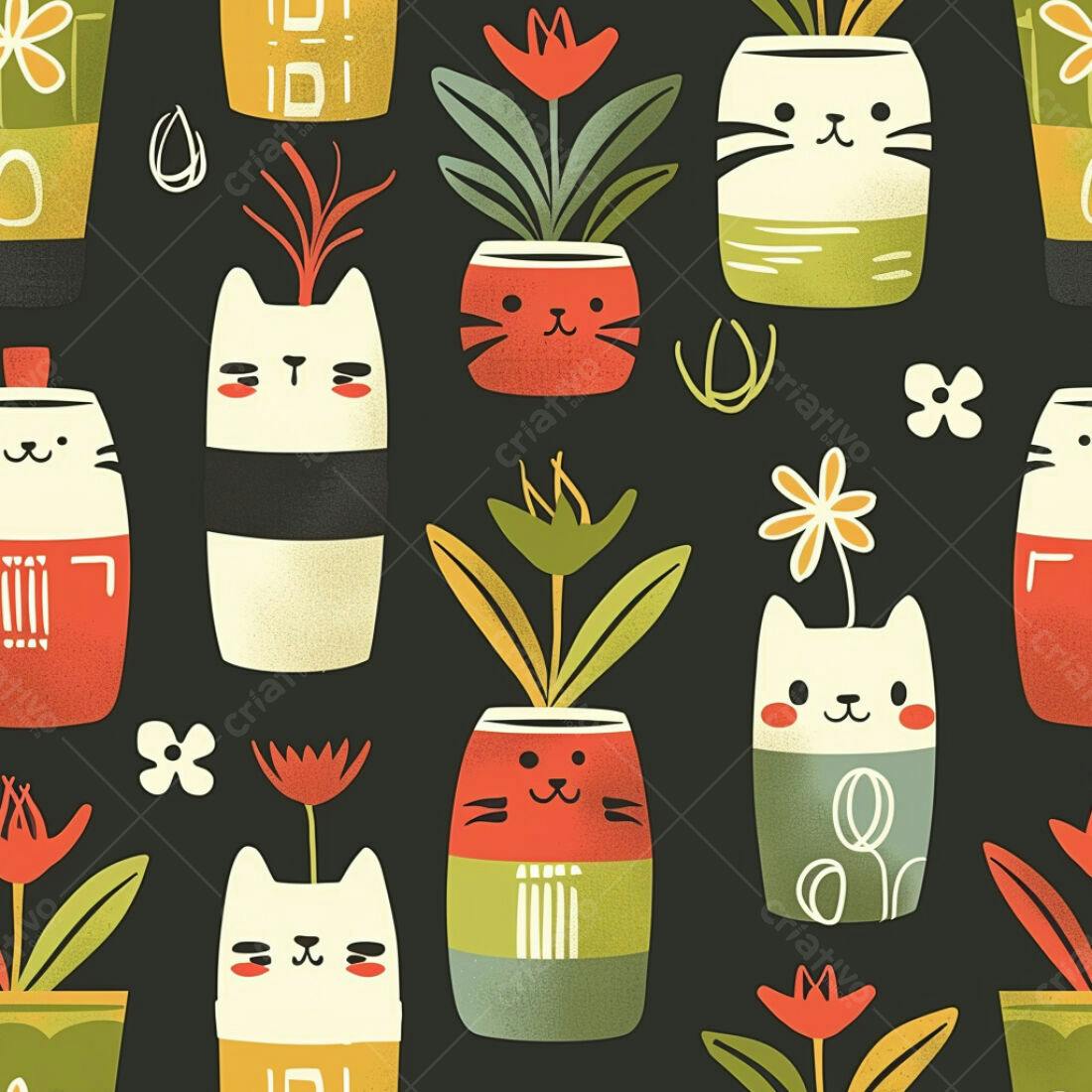 Textura Gatos e Plantas para Fundo