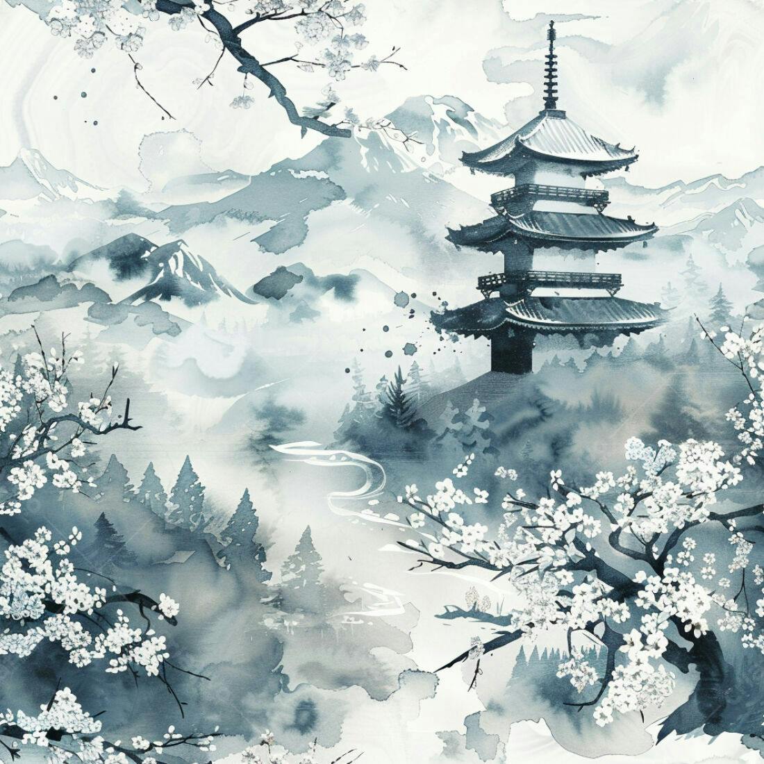 Textura Paisagem Oriental para Papel de Parede