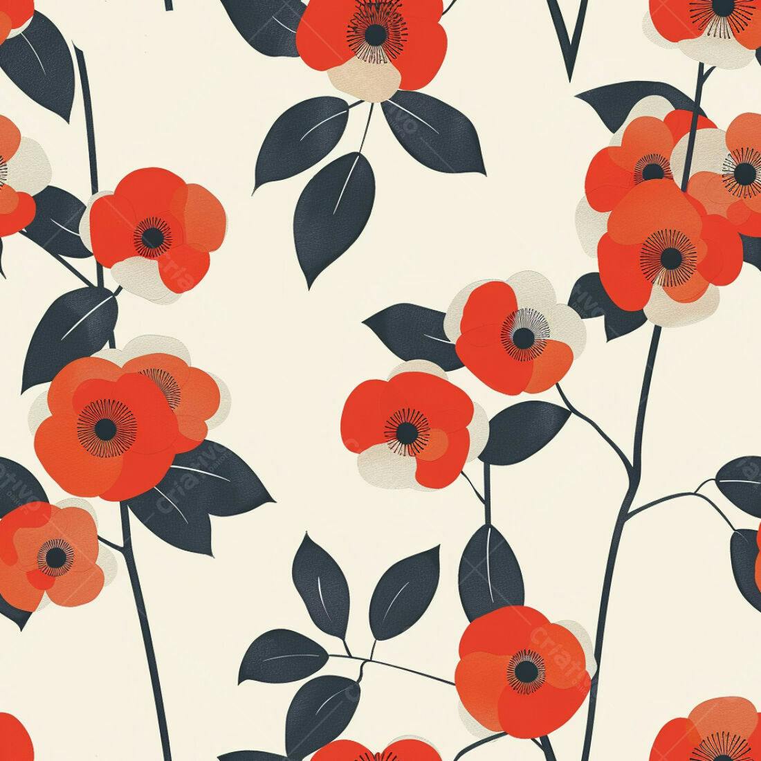 Textura Floral Vermelha e Bege para Papel de Parede