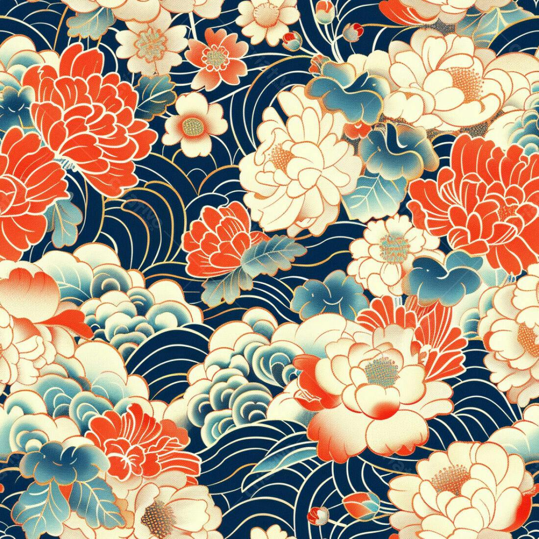 Textura Floral Japonesa para Papel de Parede