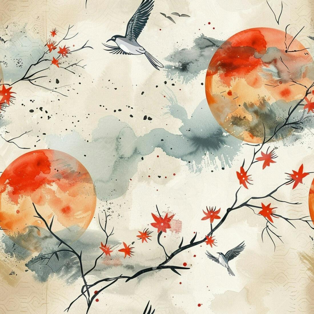 Textura aquarela pássaros e flores para fundo