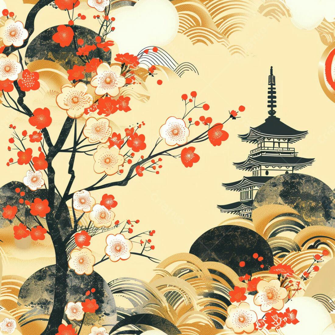 Textura floral japonesa para papel de parede