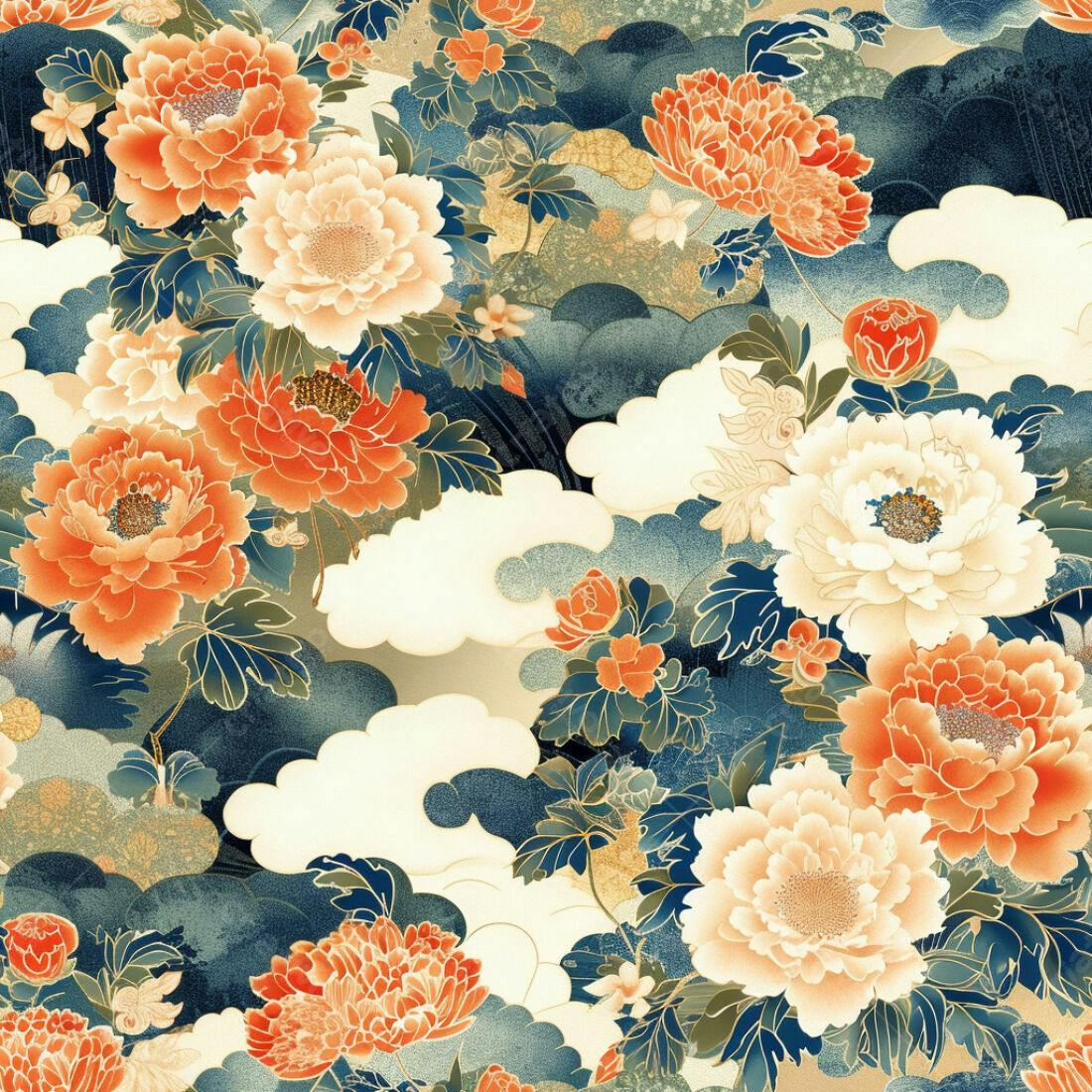 Textura Floral Peônias para Papel de Parede