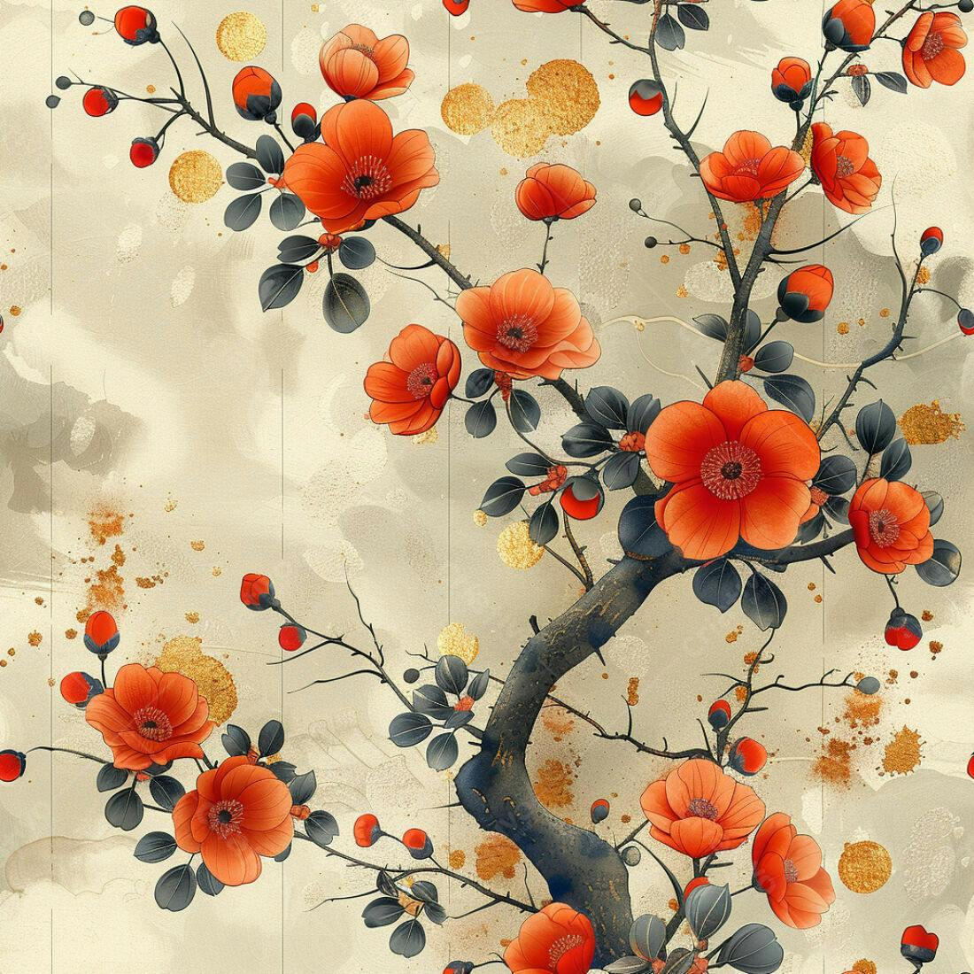 Textura Floral oriental para Papel de Parede