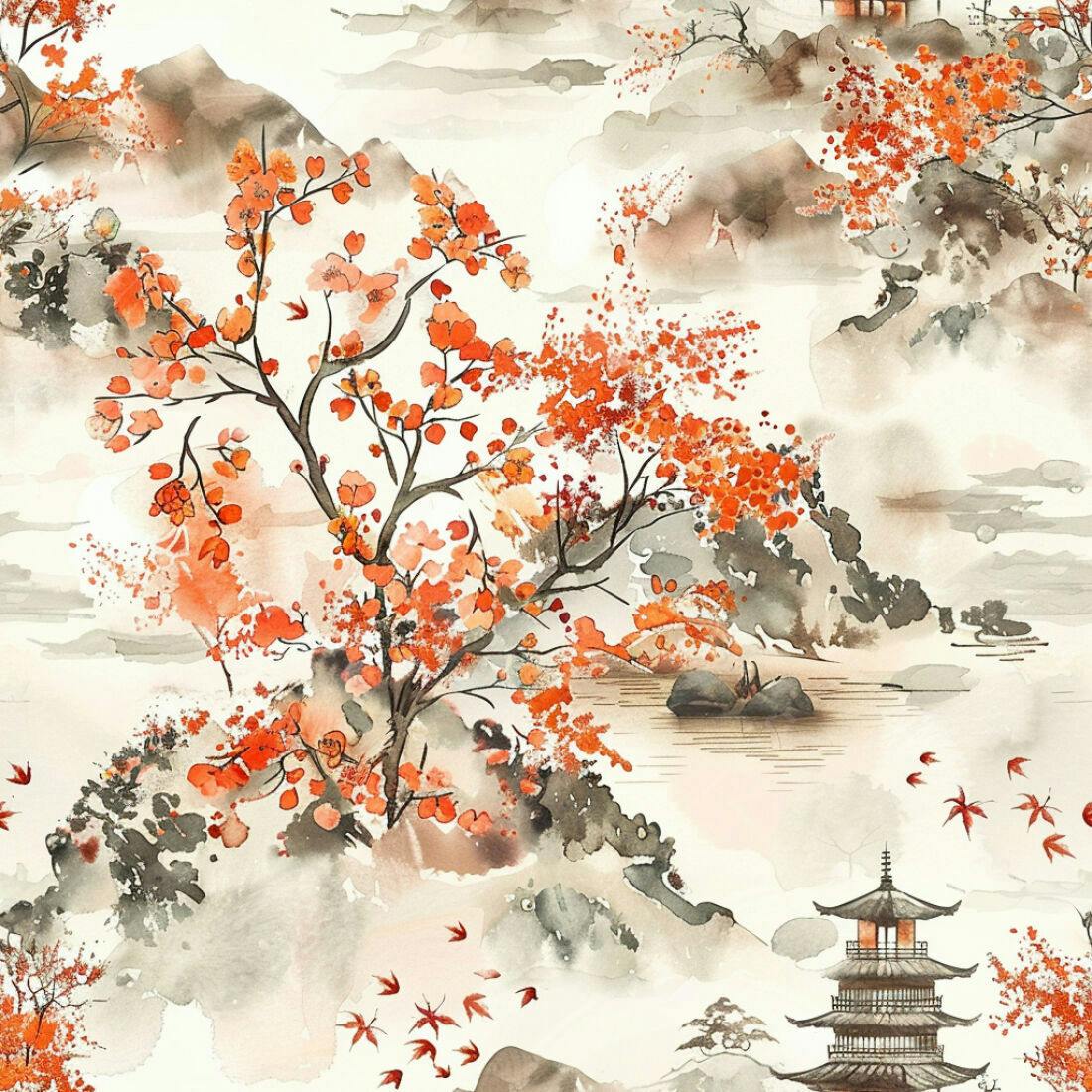 Textura paisagem japonesa outono para papel de parede