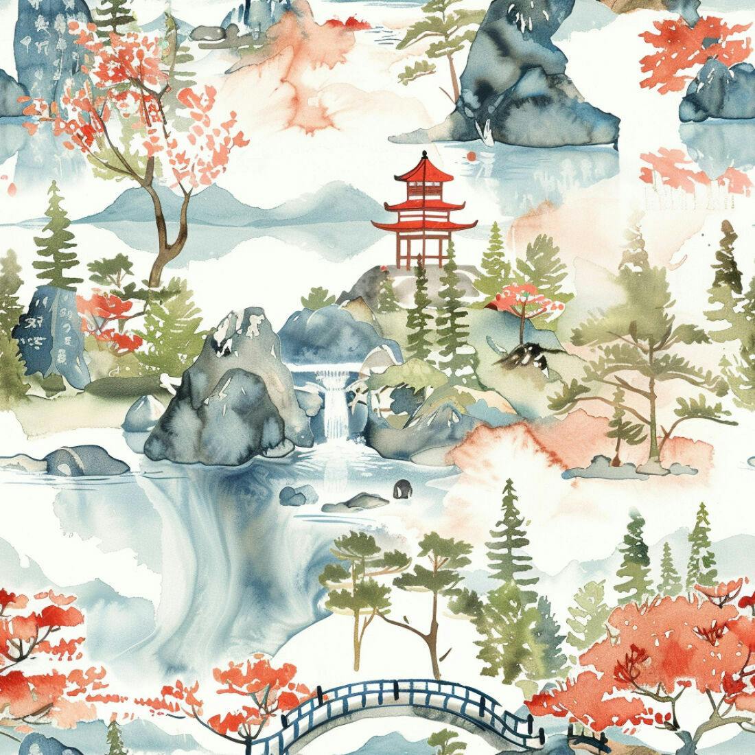 Textura Paisagem Japonesa para Papel de Parede