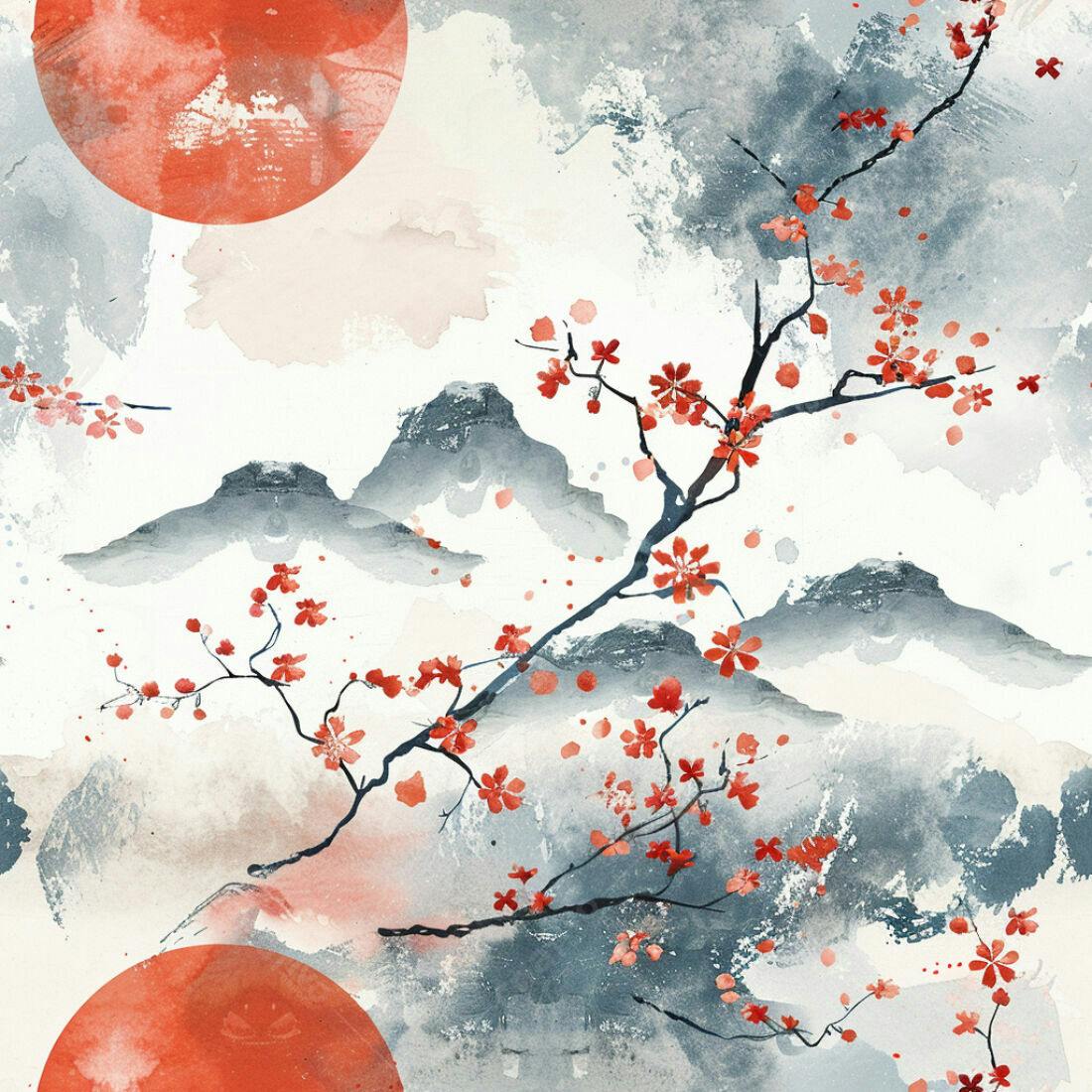 Textura aquarela paisagem japonesa para fundo