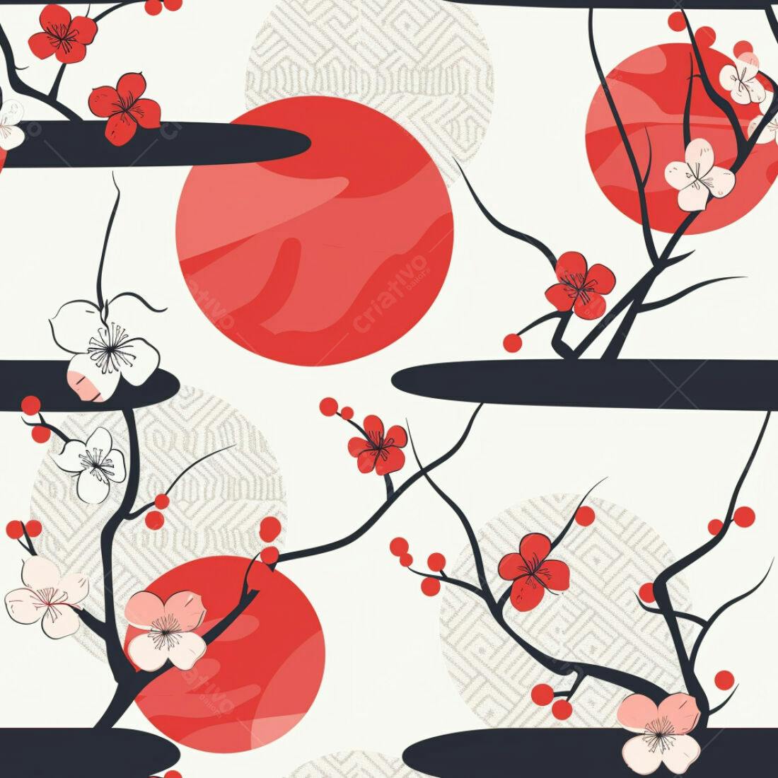 Textura Floral Japonesa para Papel de Parede