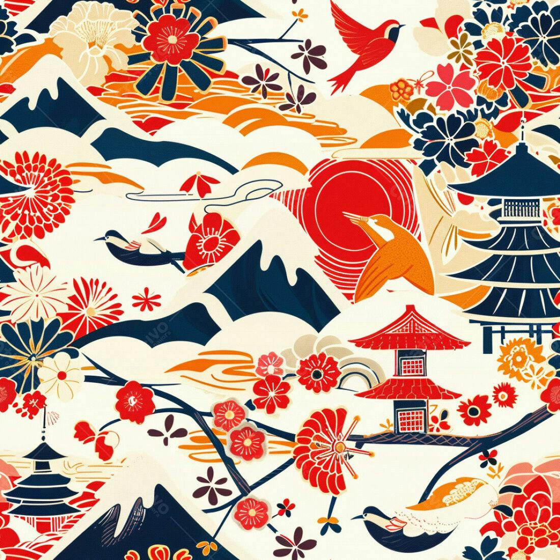 Textura Japonesa Floral para Fundo