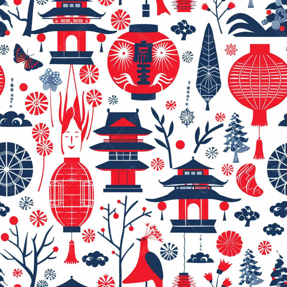 Textura Japonesa Vermelha e Azul para Fundo