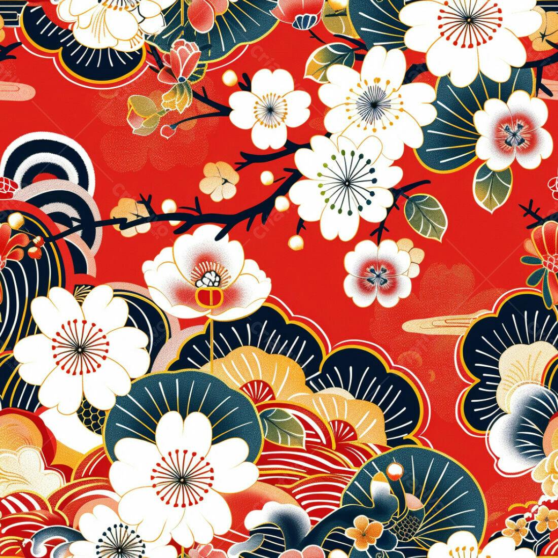 Textura floral japonesa vermelha para papel de parede