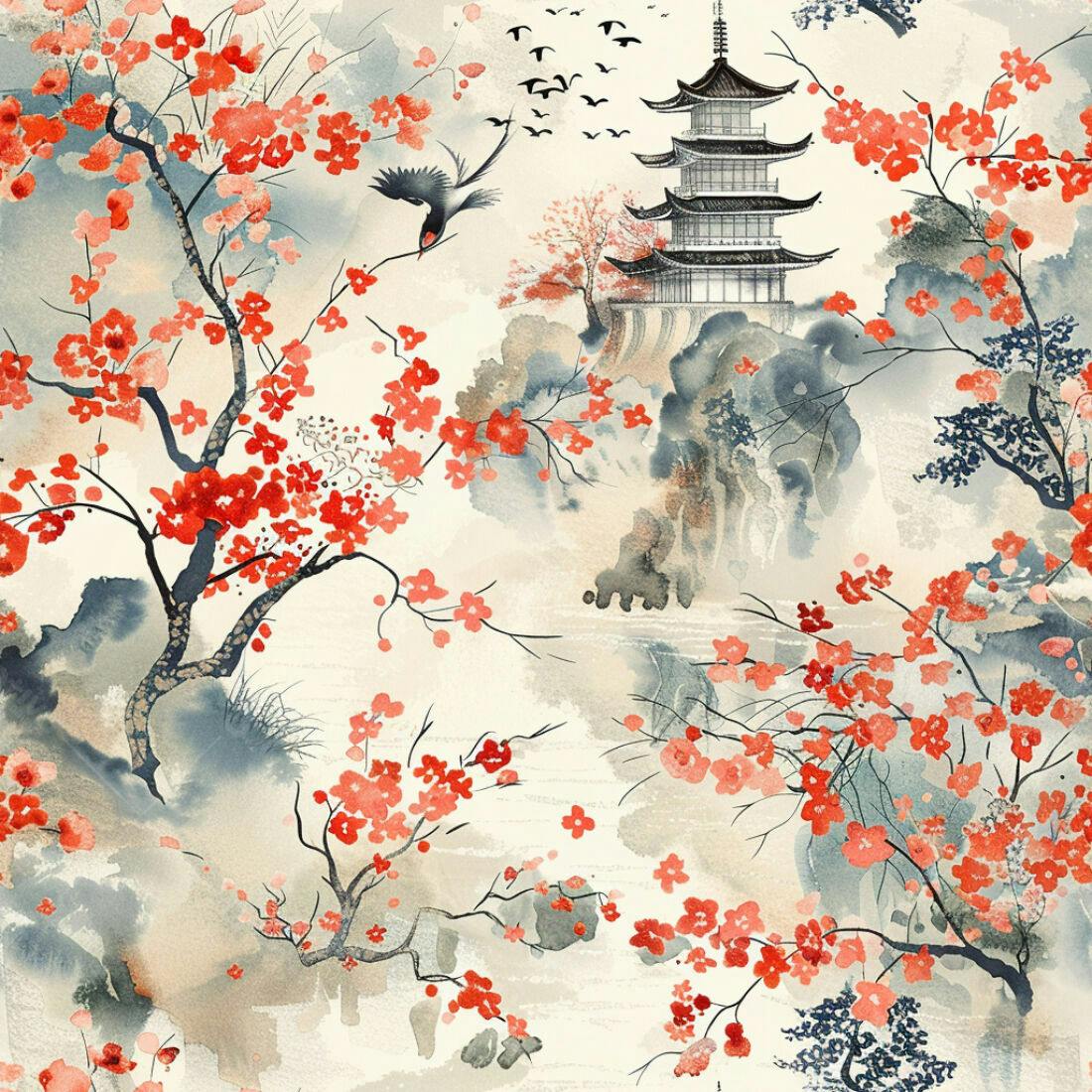 Textura floral japonesa para papel de parede