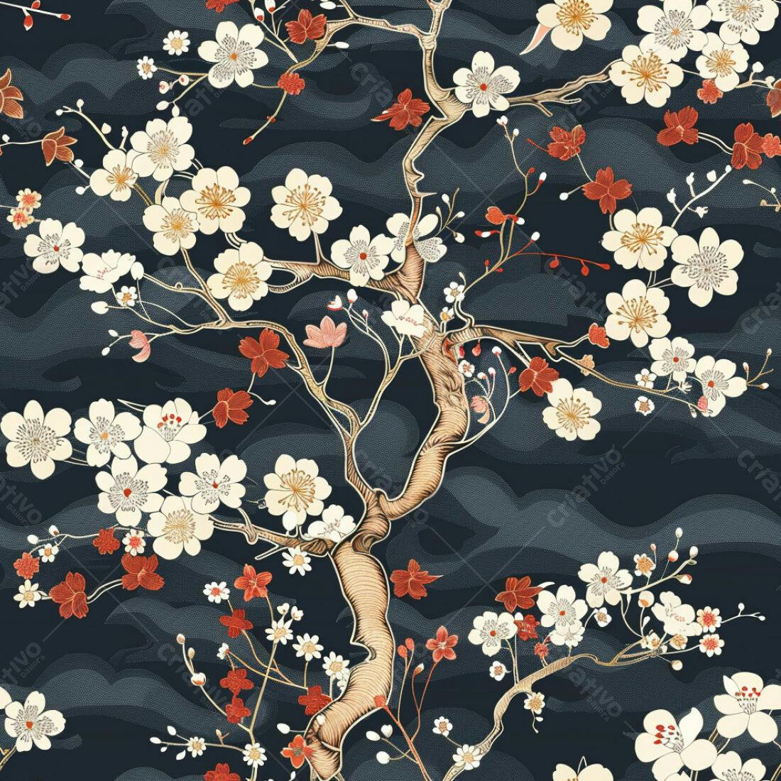 Textura Floral Cerejeira para Papel de Parede