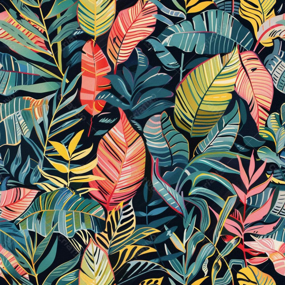 Textura Folhas Tropicais Coloridas para Fundo