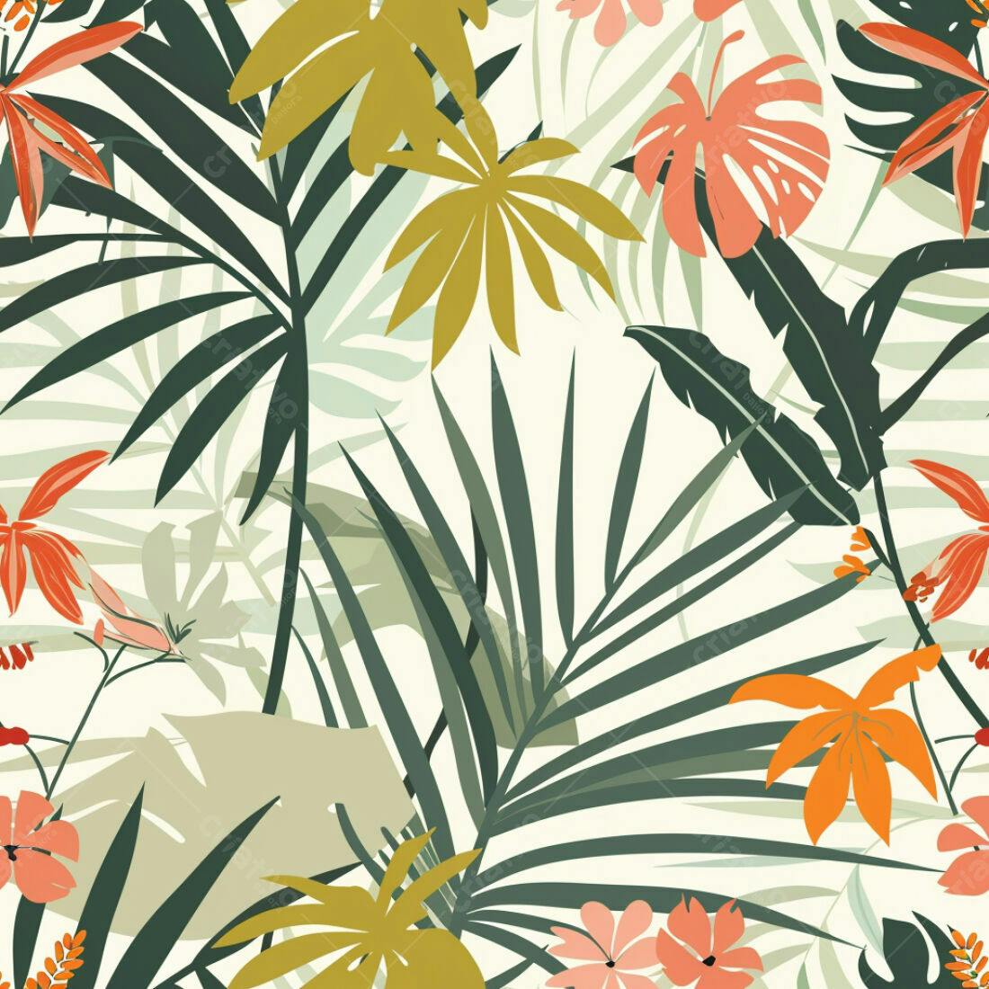 Textura Folhagem Tropical para Papel de Parede