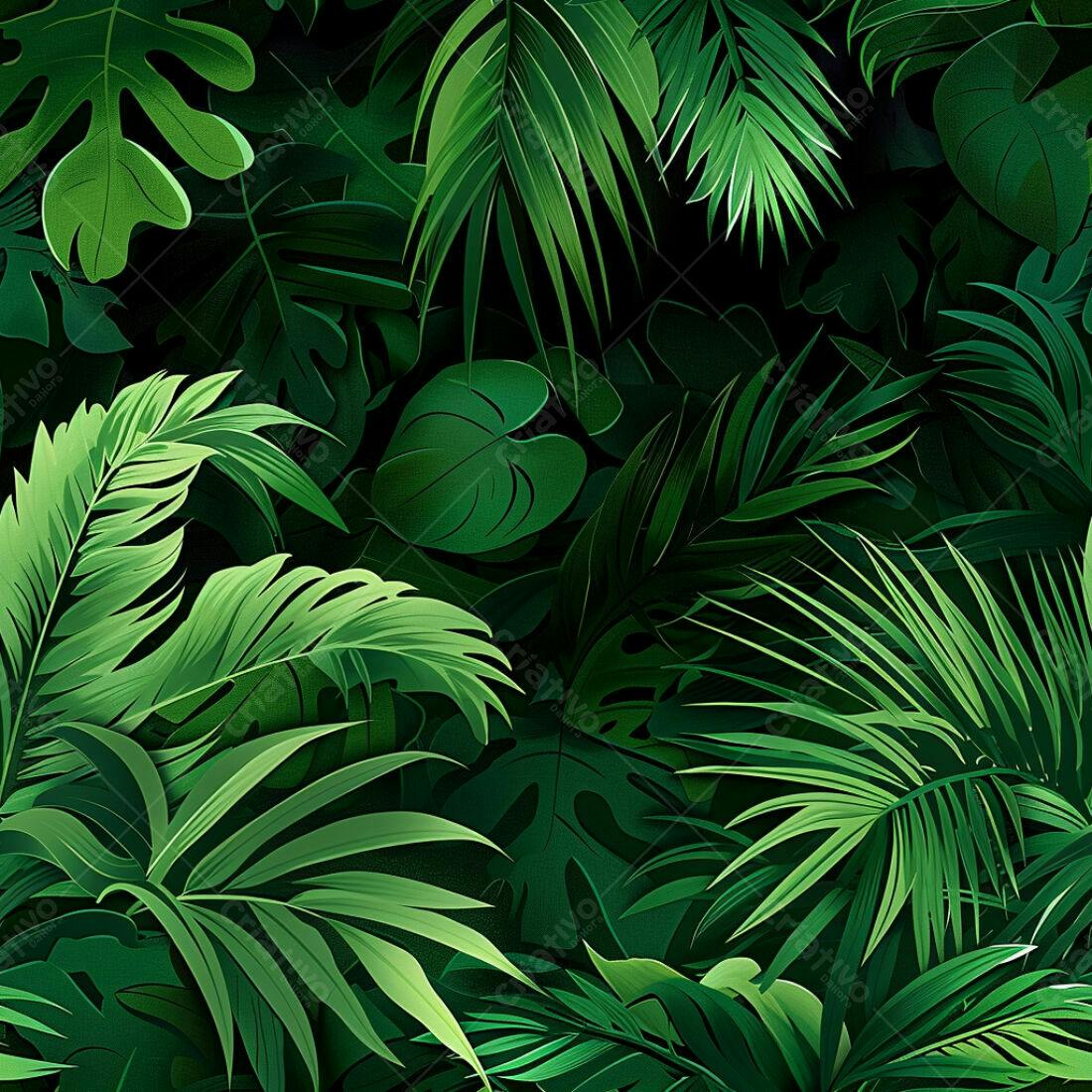 Textura Folhagem Tropical Verde para Fundo