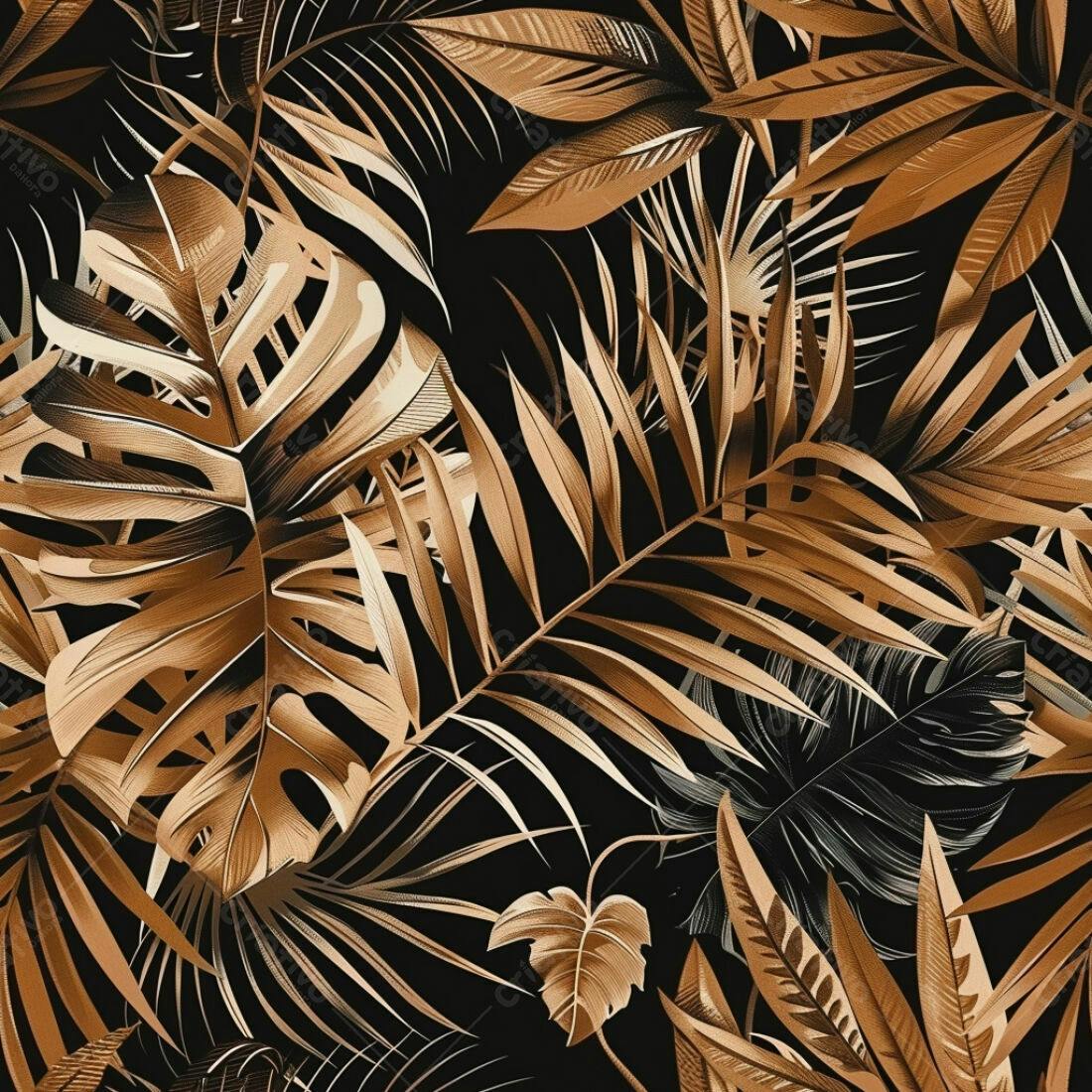 Textura Folhas Tropicais Douradas para Fundo