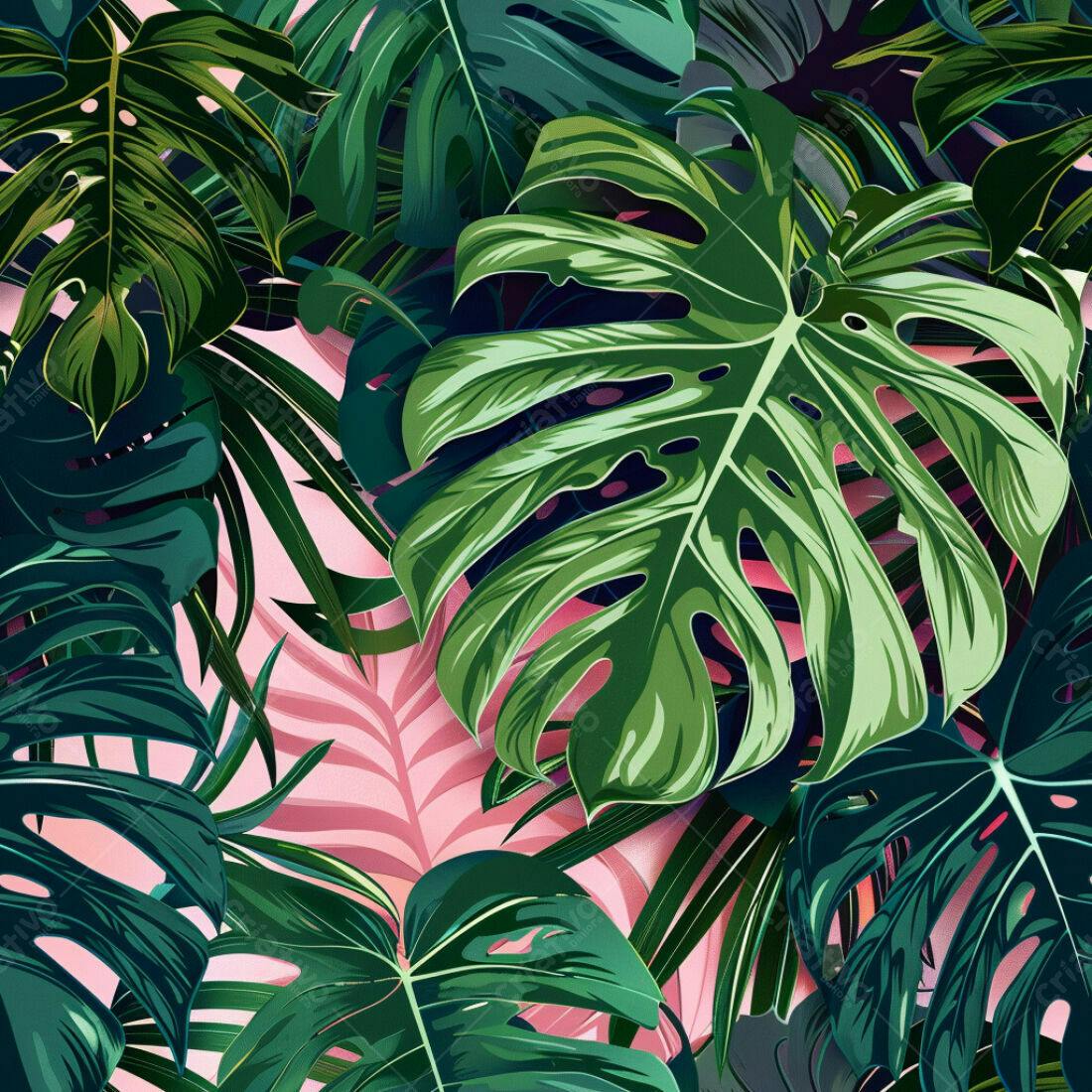 Textura Folhagem Tropical Verde para Fundo
