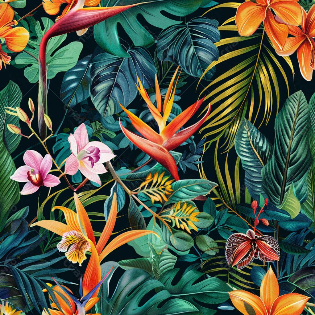 Textura Floral Tropical para Fundo