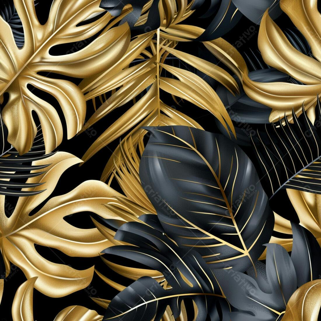 Textura Folhas Douradas e Pretas para Fundo