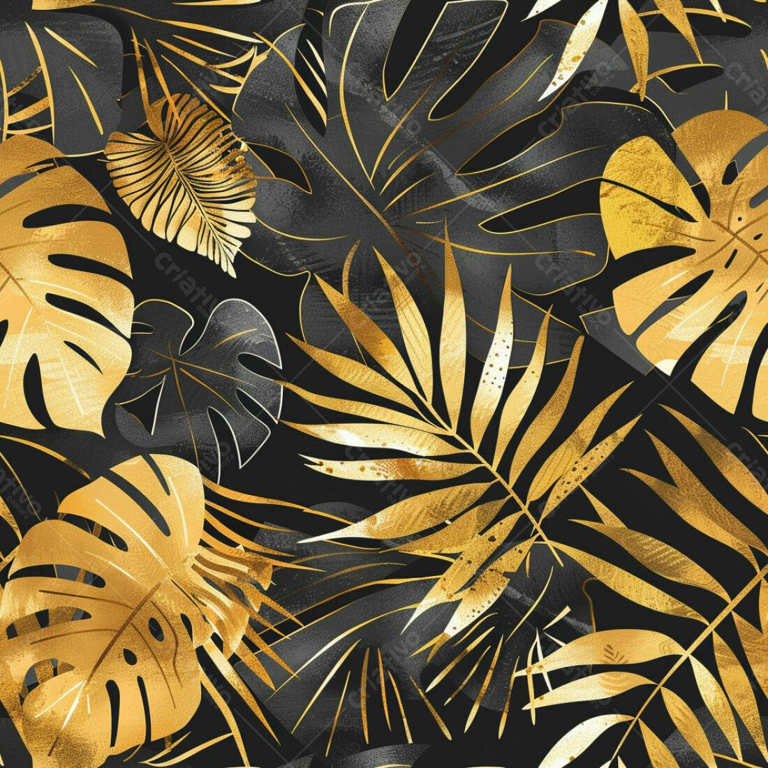 Textura Folhas Douradas e Pretas para Fundo
