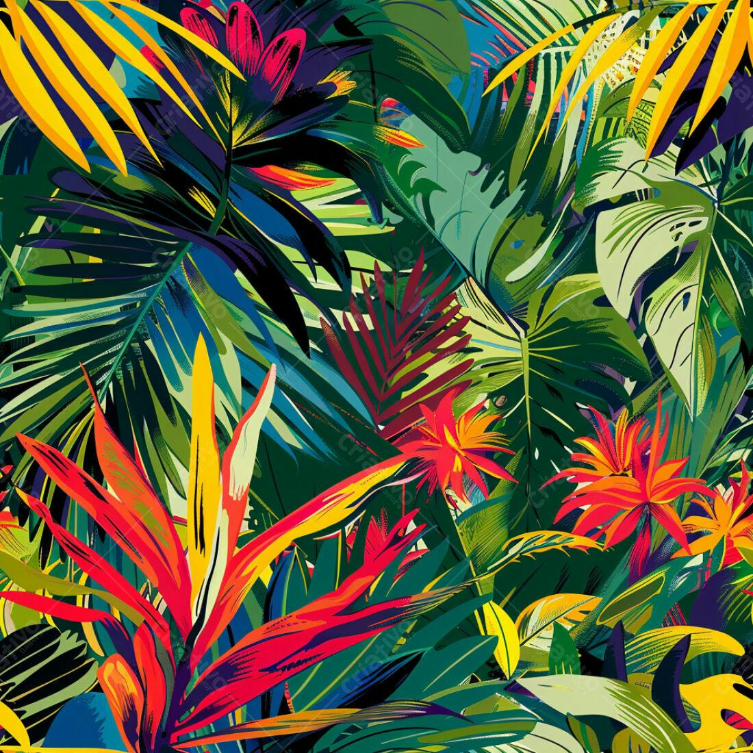 Textura Folhagem Tropical Vibrante para Fundo