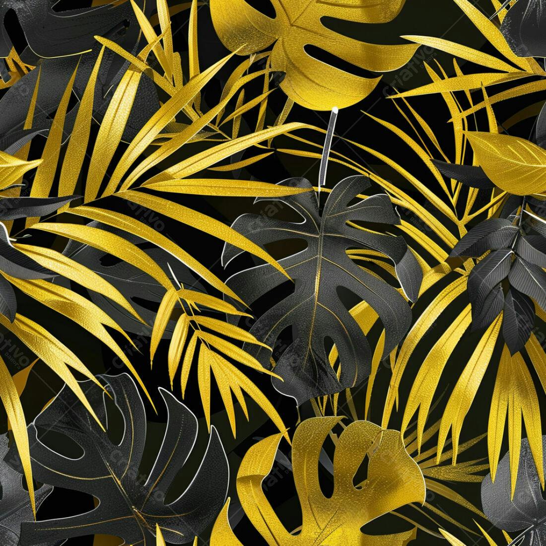 Textura Folhas Tropicais Douradas e Pretas para Fundo