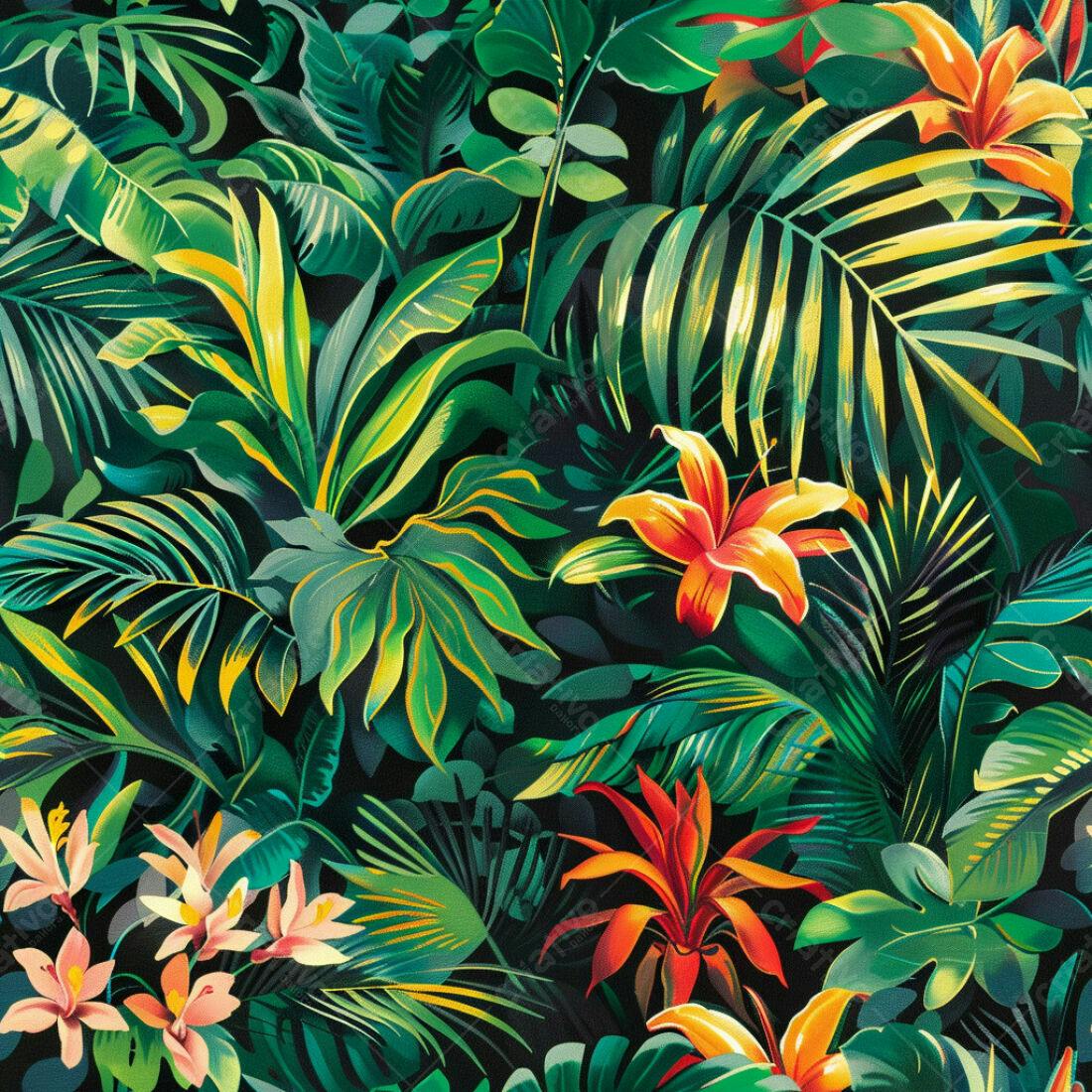 Textura Tropical Folhagens para Papel de Parede