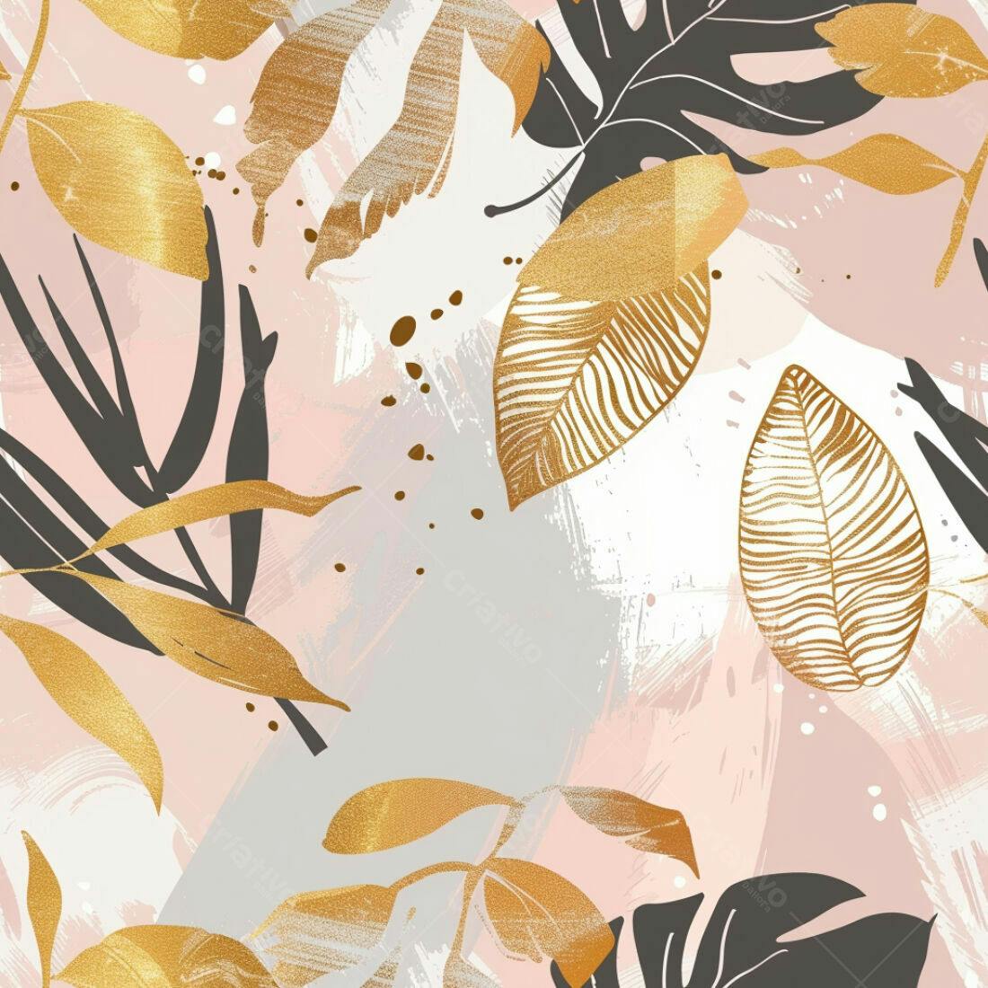 Textura Folhas Douradas e Rosas para Fundo