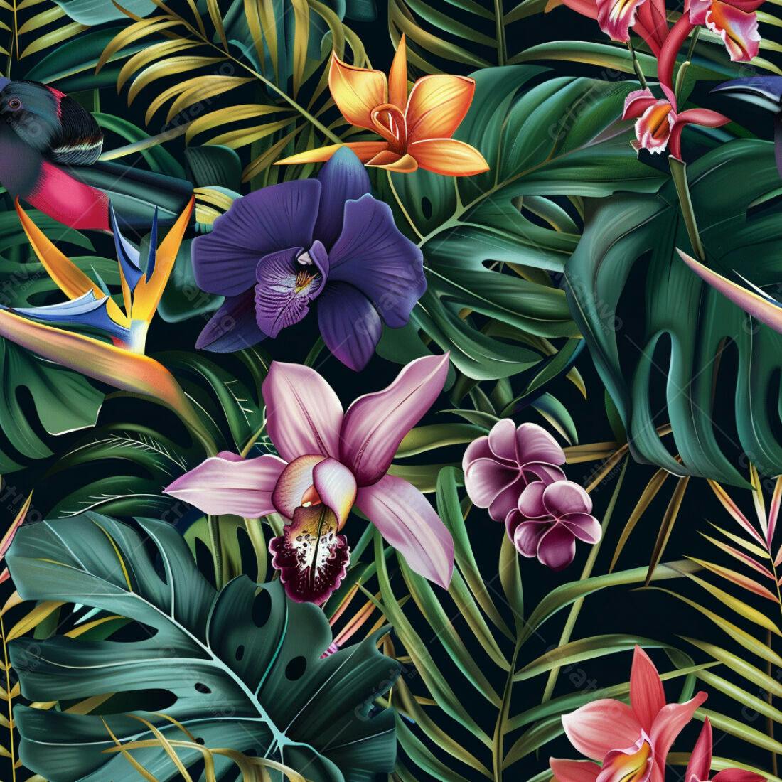 Textura Floral Tropical para Papel de Parede