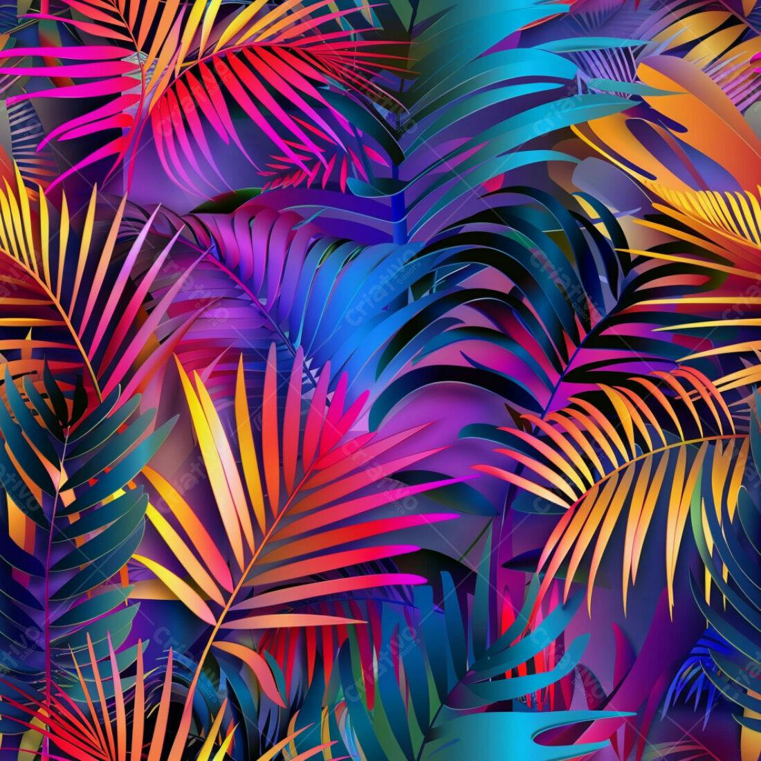 Textura Folhas Tropicais Neon para Fundo