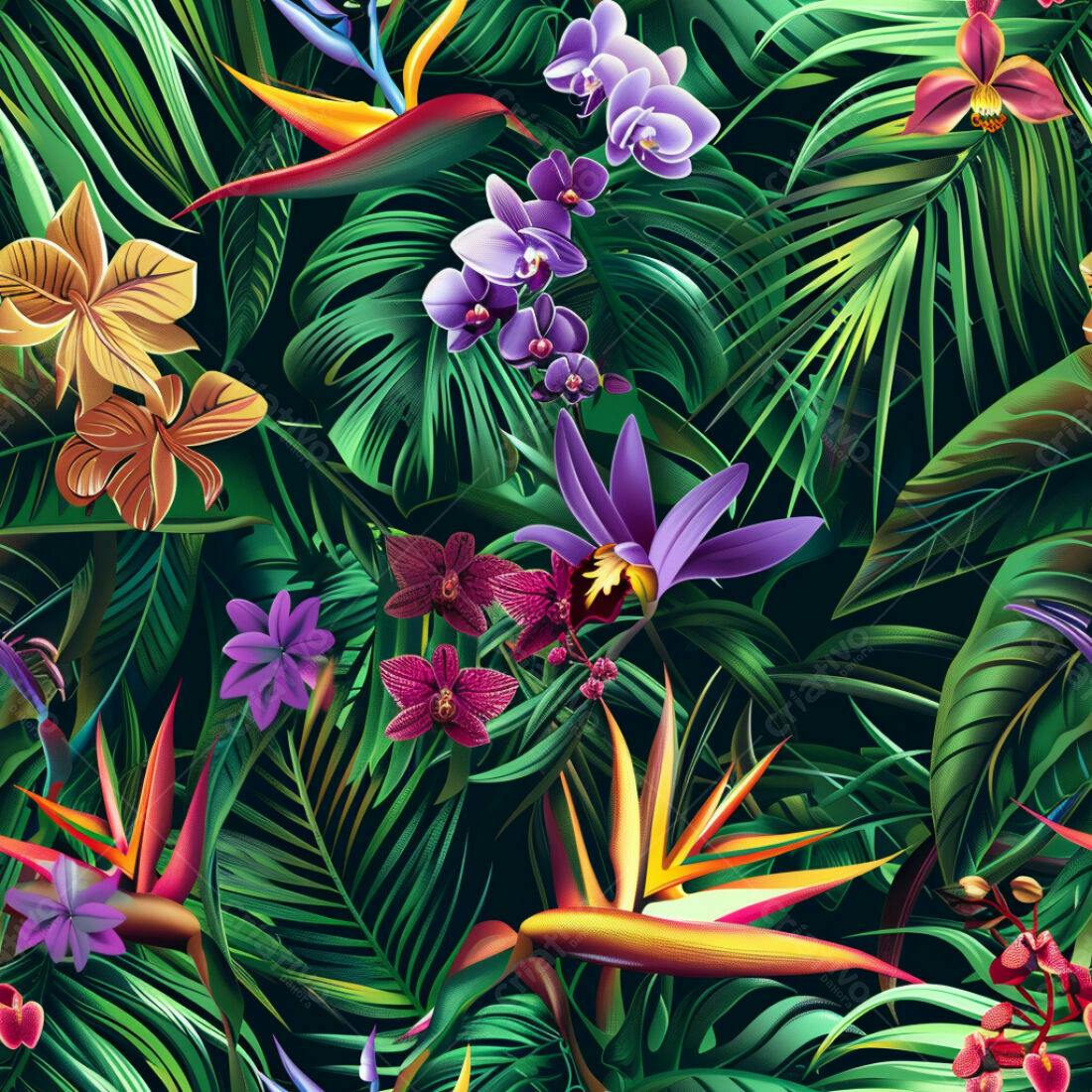 Textura Floral Tropical para Papel de Parede