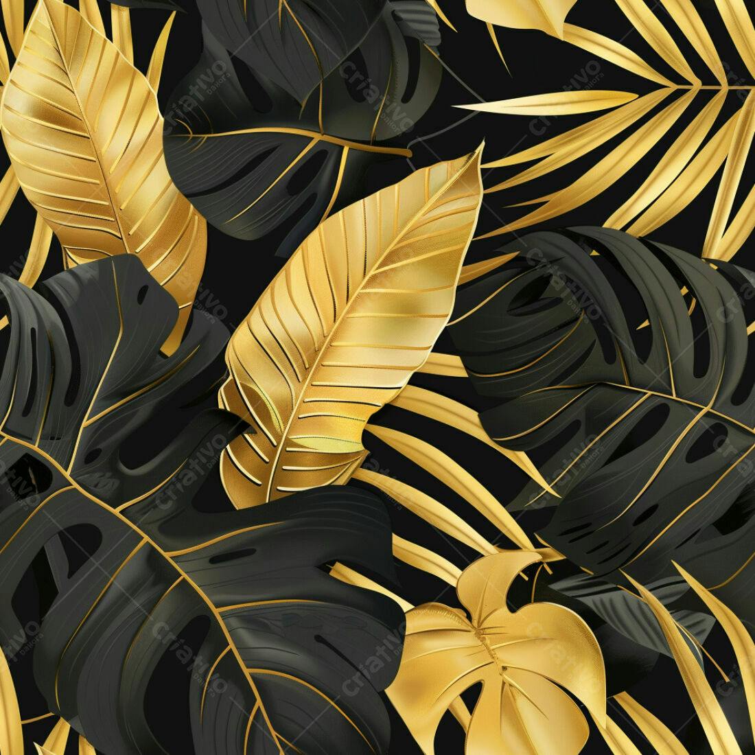 Textura Folhas Douradas e Pretas para Fundo