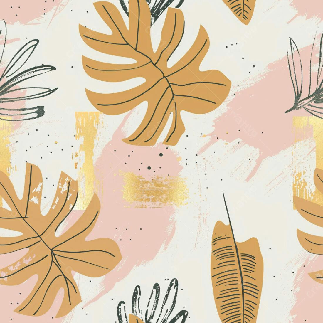 Textura Folhas Tropicais Douradas para Fundo
