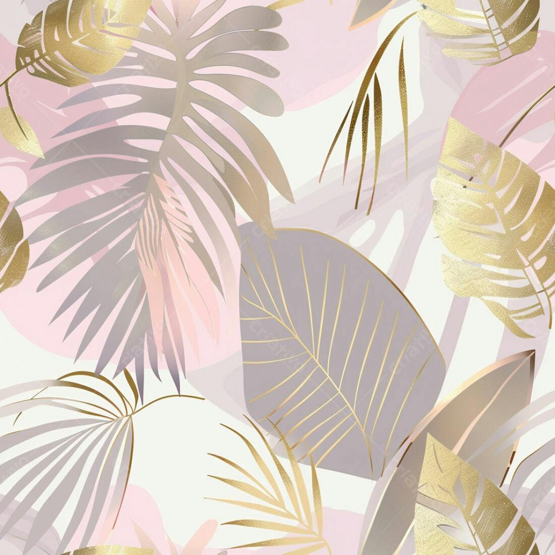 Textura Folhas Tropicais Douradas e Rosa para Fundo