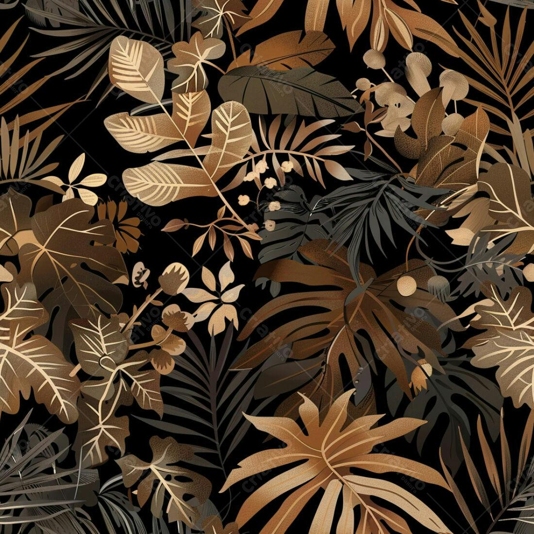 Textura Folhas Tropicais Douradas para Fundo