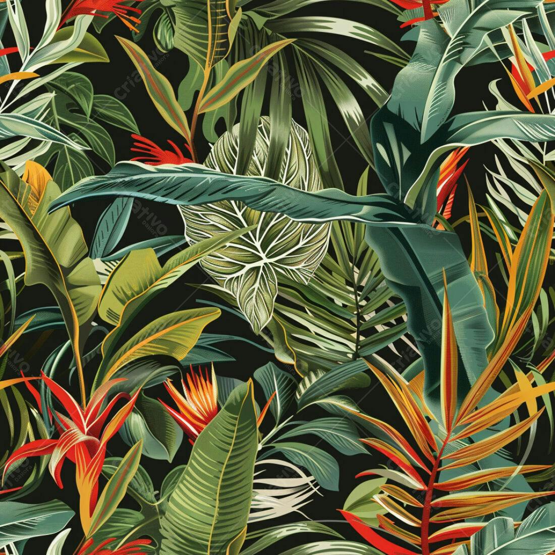 Textura Folhagem Tropical para Papel de Parede