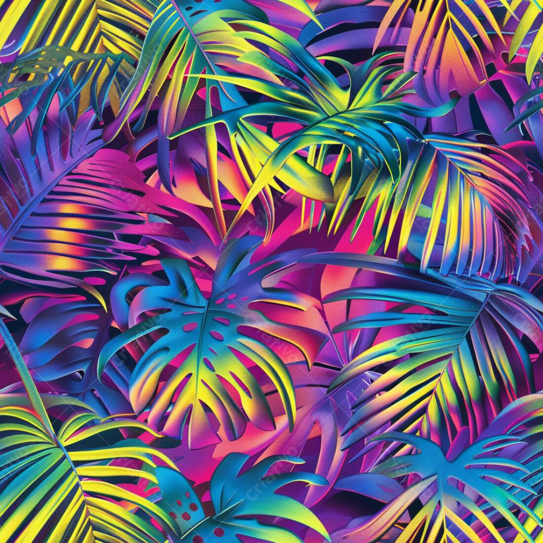 Textura Folhagem Tropical Neon para Fundo