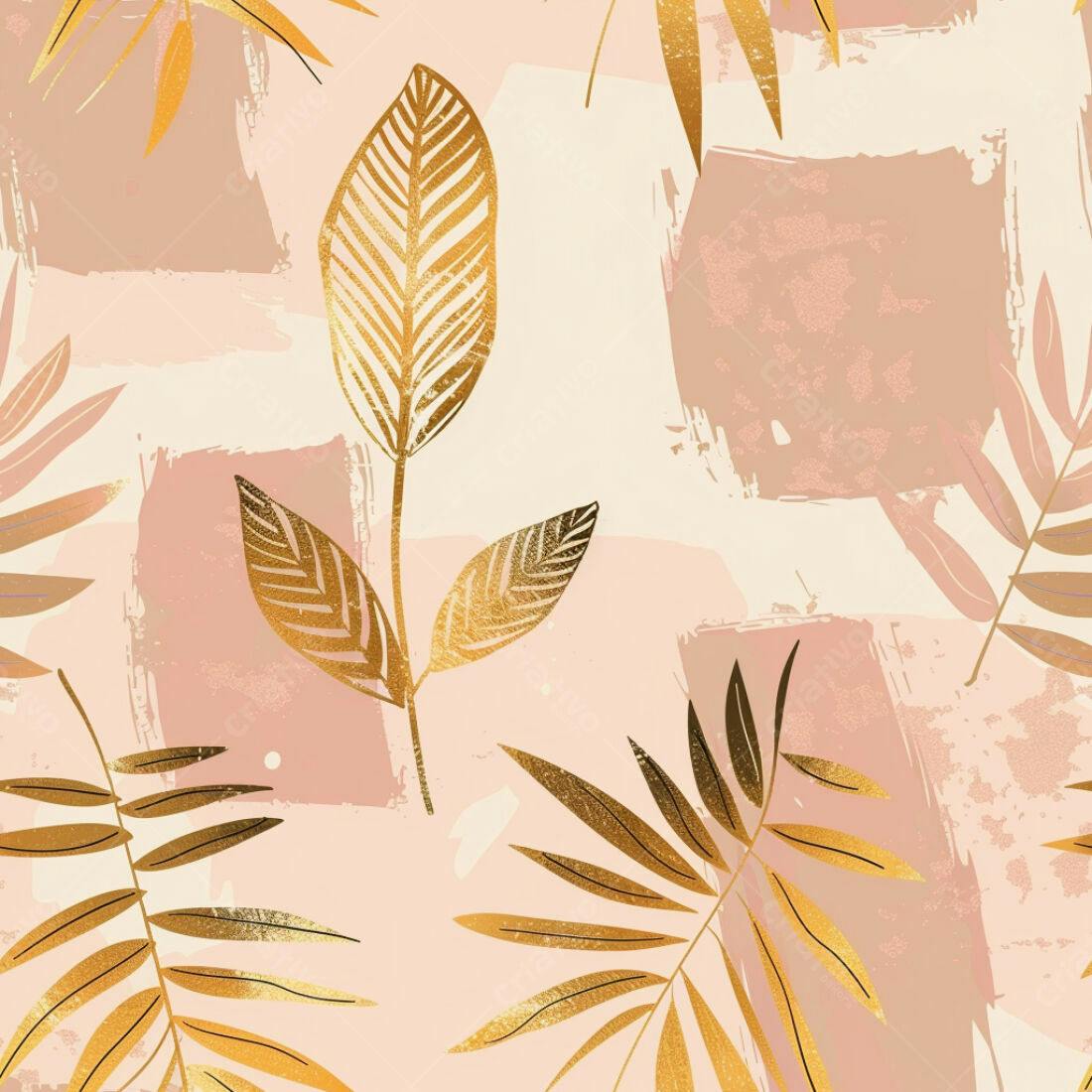 Textura Folhas Douradas Rosa para Fundo