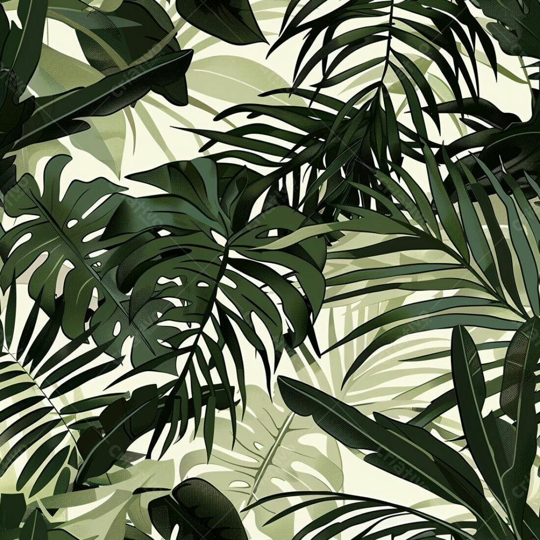 Textura Folhagem Tropical para Papel de Parede