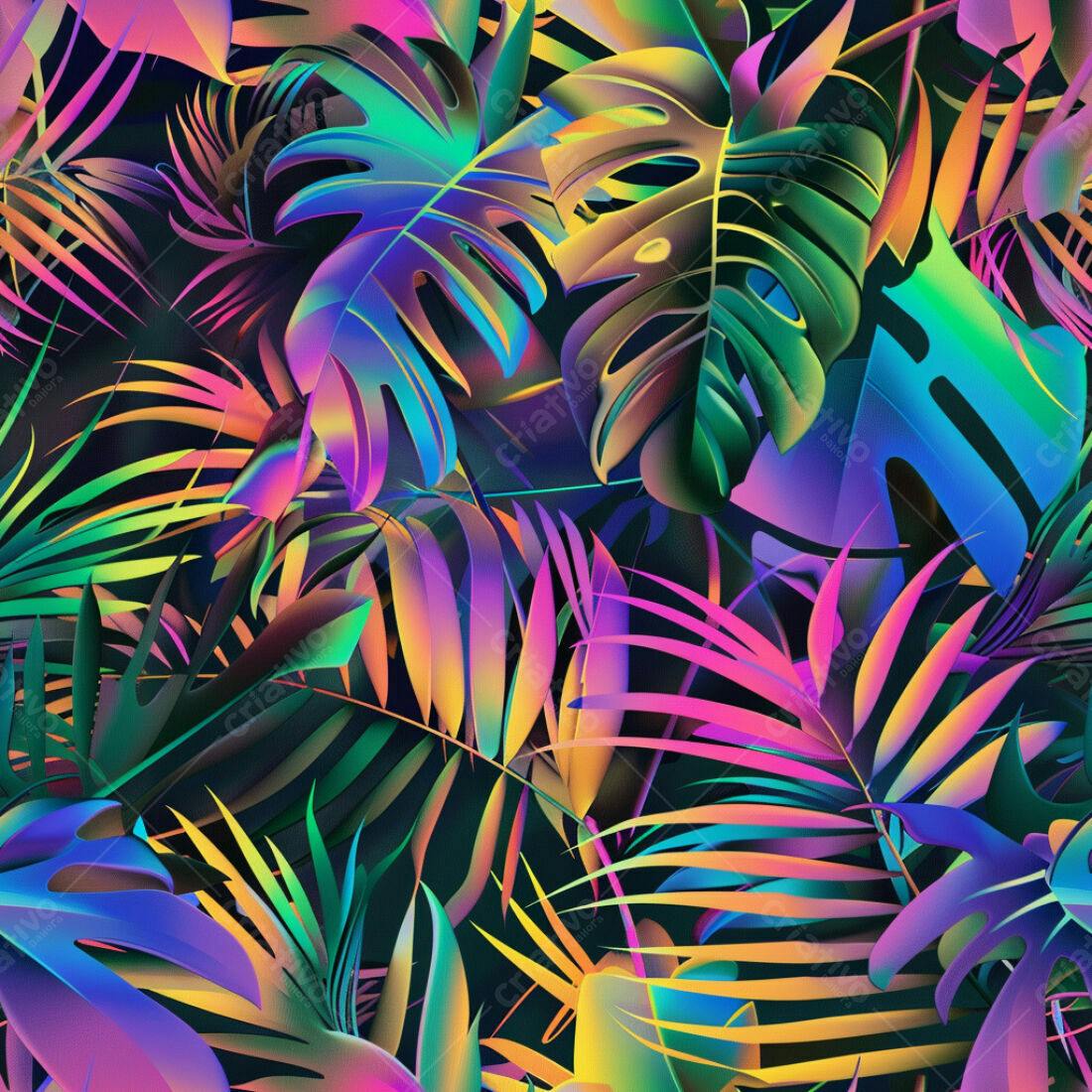 Textura Folhas Tropicais Neon para Fundo
