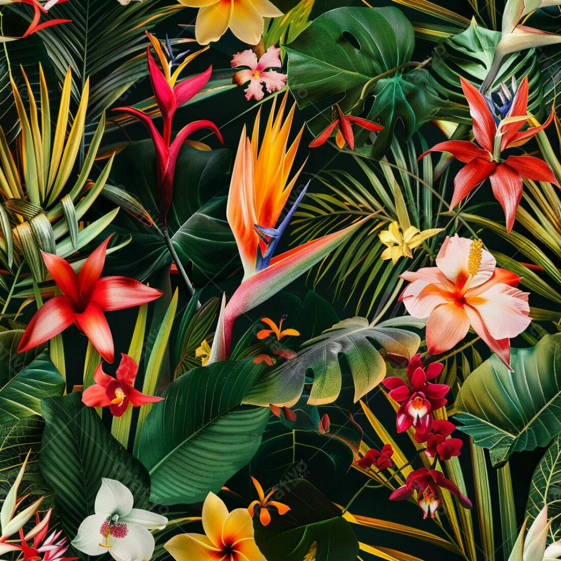Textura Floral Tropical para Papel de Parede