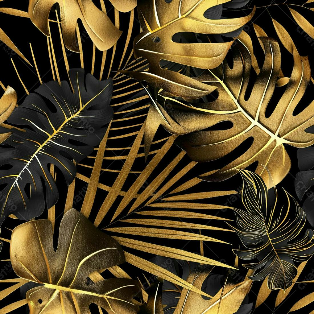 Textura Folhas Douradas e Pretas para Fundo