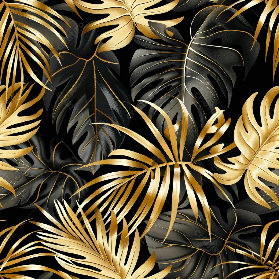 Textura Folhas Douradas e Pretas para Fundo