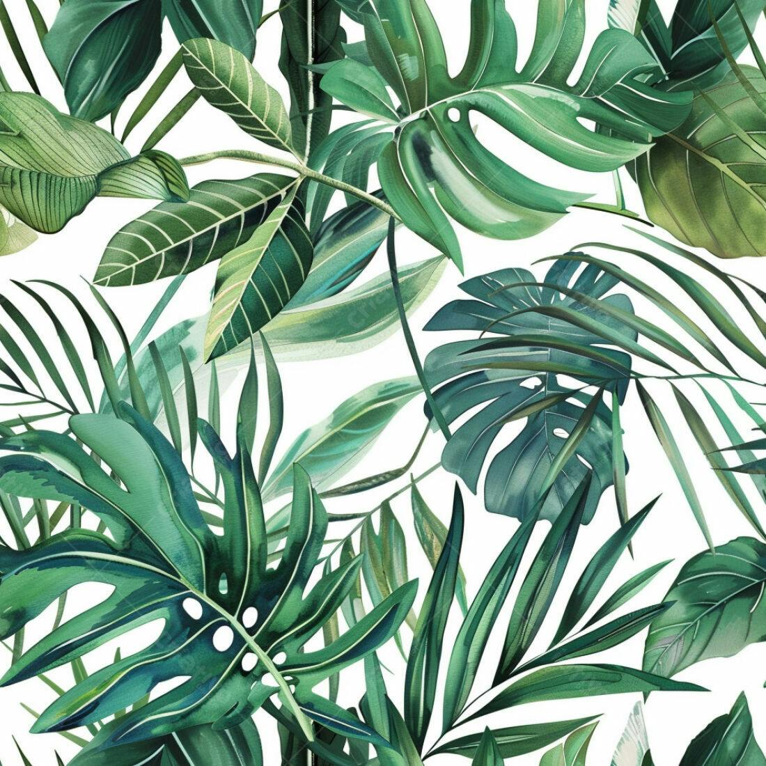 Textura Folhagem Tropical Verde para Papel de Parede
