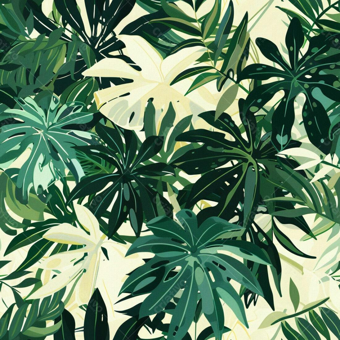 Textura Folhagem Tropical Verde para Fundo