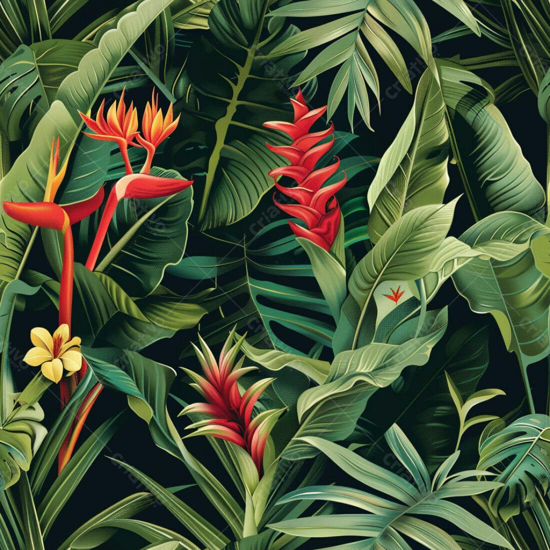 Textura Folhagem Tropical para Papel de Parede