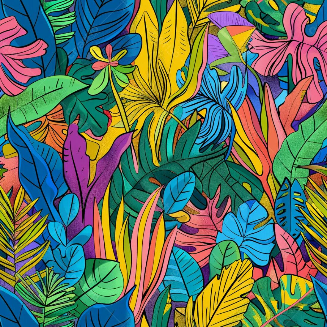 Textura Folhagem Tropical Vibrante para Fundo